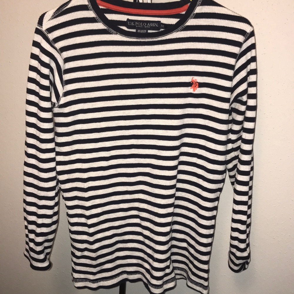 US POLO ASSN SWEATER - STRIPED w ORANGE HORSE
